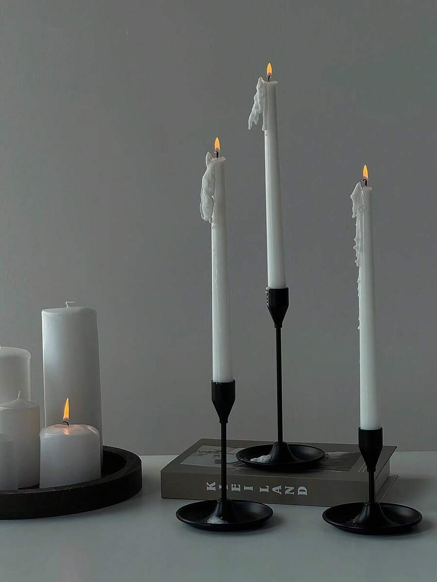 3pcs Valentine's Day Decorative Aromatherapy Candles, Made Of Soy Candles, Containing Fragrance, Cylindrical Long Candles, Valentine's Day Home Decoration Candles, Multiple Wine Red Candle Sets, Party Candle Center Decoration, Christmas Slim Candles Suitable For Giving Gifts To Women, Close Friends, And Winter Gifts - White - View 1