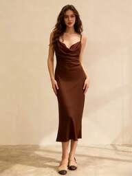 Vestido Seda Cetim Alças Finas Sexy Festa Elegante 2025