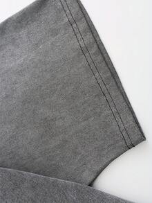 Double-Sided Digital Flame Face Printed T-Shirt With "" Motif Breathable T-Shirt | Avant-Garde Casual Wear 1Pcs Casual Soft Short Sleeve Pure 100% Cotton 220gsm - Xám - Xem 5