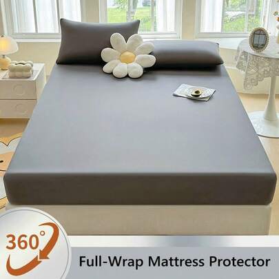 1pc Simple Solid Color Mattress Protector Cover, Fitted Sheet Only (No Pillowcase), 360° Full Wrap Around Mattress Cover, Dust Proof, Suitable For Hotel, Home, Student Dorm, Comfortable Fabric, All Season Use