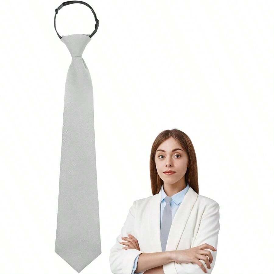 - Corbata negra para mujer, corbata ajustable preatada con clip para mujeres y nias, corbata de 14 pulgadas para mujer - Gris - Ver 1