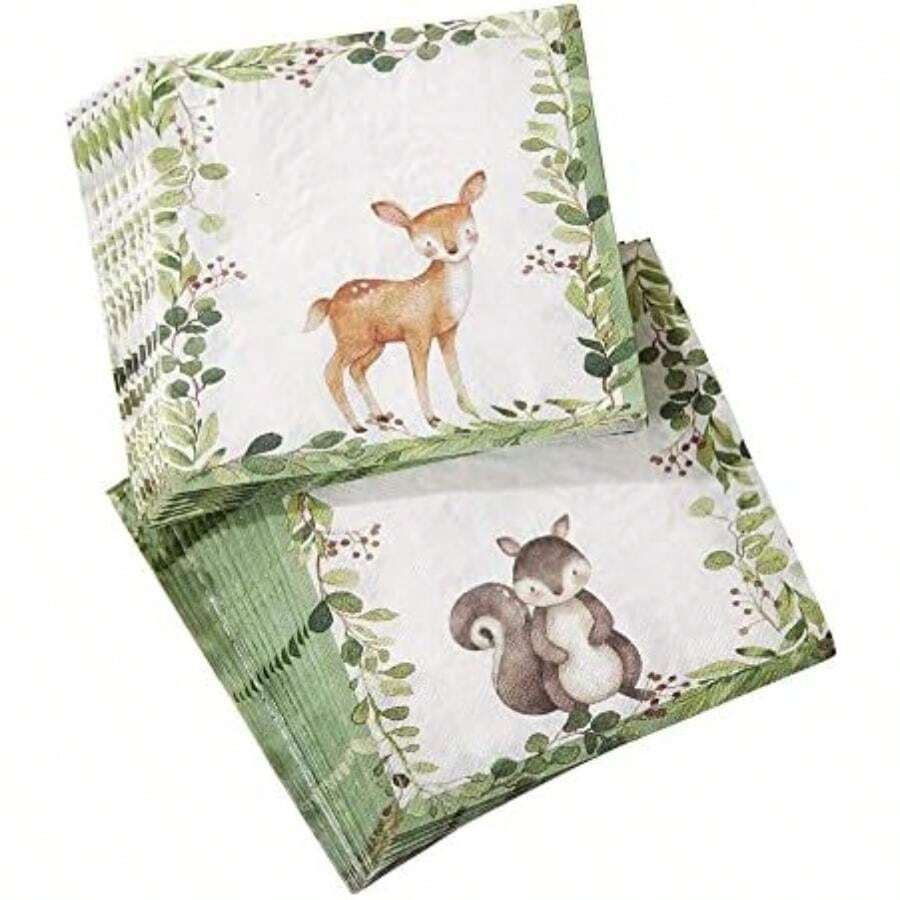 Kate Aspen Woodland - Servilletas decorativas de papel para baby shower, servilletas gruesas y decorativas, vajilla de almuerzo, 2 capas, 30 unidades (paquete de 1)(Servilletas de papel) - Multicolor - Ver 1