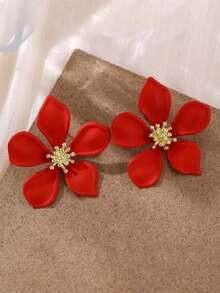 1 Pair/6 Pairs Metallic Painted Floral Earrings, Suitable For Women's Daily Wear, Festivals, Dates, Gifts, Matching Red Earrings For New Year