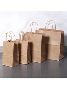 50pcs Kraft Paper Gift Bags With Handles, Drawstring Kraft Paper Bags, 15 X 8 X 21 Cm, Suitable For Birthday, Wedding, Valentine's Day And Party Celebrations - Multicolor - View 8