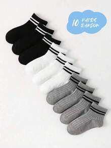 1/5/10 Pairs Kids Classic Casual Double Bar Socks, Minimalist Double Bar Design, Fashionable Breathable Soft Comfortable Versatile Crew Socks, Suitable For Daily Wear, Gifts, Back To School, Campus, Sports, Classroom, New Semester, Students, Assorted Colors & Styles - Multicolor - View 12