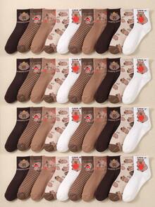 5双儿童中筒袜，圆领运动袜，饰有河豚图案和心形卡皮巴拉刺绣，透气舒适，适合1-16岁男孩女孩日常穿着