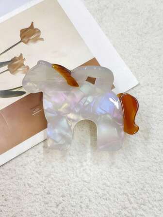 1个仿醋酸纤维小马爪发夹，卡通动物造型发夹，适合马年，可用于马尾辫、发爪、女士发饰，个性化，可爱，优雅，适合半扎发、齐肩发，发夹，新年时尚发饰，优雅发夹