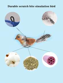 Giocattolo realistico per gatti a forma di uccello che cinguetta, giocattolo da appendere con piume resistente ai morsi, che si autoattiva, senza batterie richieste - Multicolore - Visualizzare 4