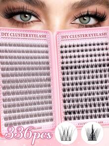 336pcs/Set False Eyelashes Kit, D-Curl, 8-16mm Mixed Length, DIY Fake Lashes Set, Natural & Realistic, Thick & Long-Lasting. Includes Glue, Sealer, And Tweezers, Suitable For Beginners To Use At Home Or Outdoor, Applicable For Daily Life, Parties, Music Festivals, Etc. Eyelash Set, False Eyelashes. - 黑色 - 查看 8