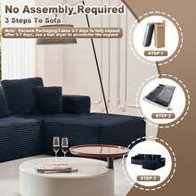 Sofas For Living Room Bonelss Couch (Sofá Para Sala) Black Couch And Lounge Chair (Mueble De Sala)  Sectionals For Living Room Set Furniture 106" L-Shape Modular Sectional Sofa, 2026 New Cloud Sectional Couch With Deep Seat, Convertible Upholstered Boneless Couches For Living Room Bedroom, No Assembly Required, Stripe Corduroy Fabric And Memory Foam Sectional Couches With Oversized Chaise, Modern Modular L-Shape Sofa Couch With Chaise (Black) - 黑色 - 查看 3