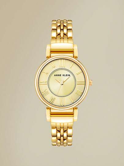 Anne Klein AK2158CHGB 圆形金色珍珠和珍珠母贝优雅腕表，矿物玻璃镜面，奢华设计，时尚达人的理想配饰，适合任何场合