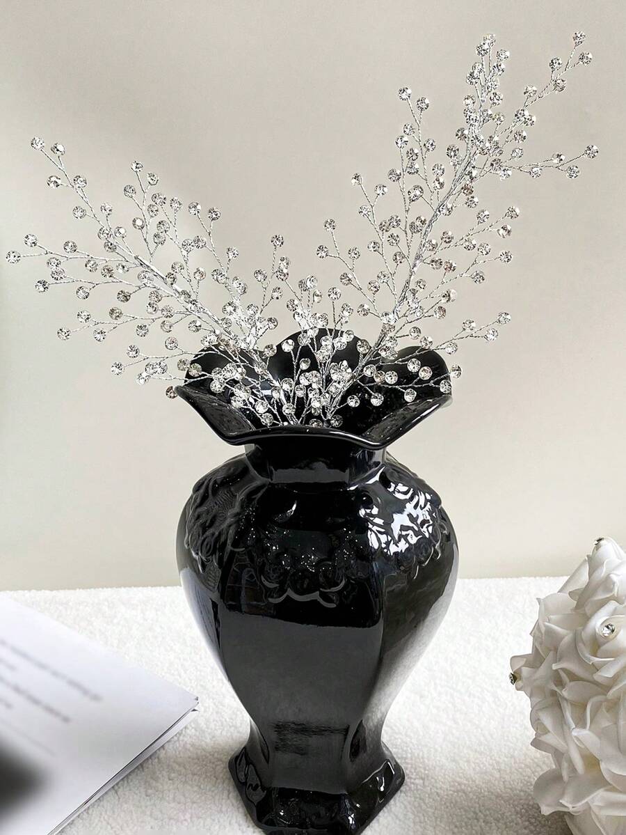 1支闪亮水晶花枝人造花，创意季节装饰，优雅婚礼、派对、家居花瓶填充物