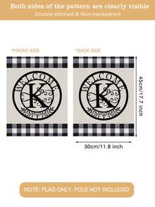 1pc Letter Combination Decorative Welcome Garden Flag, 12*18 Inches Double-Sided Printing, Plaid Pattern Black Garden Flag With Letter Decor, Suitable For Outdoor Yard Decoration, Flagpole Not Included - Black and White - View 5