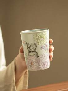 1个优质陶瓷可乐杯，创意可爱猫咪图案马克杯，适合家庭聚会、毕业派对、咖啡杯、牛奶杯、水杯、漱口杯，300毫升个人使用，中国茶具套装 - 彩色 - 查看 8