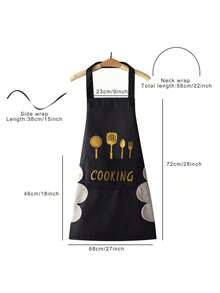 Waterproof And Oil Resistant Vinyl Kitchen Apron With Pockets-Perfect For Cooking,Baking,And Gardening,Restaurant Servers,Sleeveless,Hand Wiping,Kitchen Use - 黑與白 - 查看 6