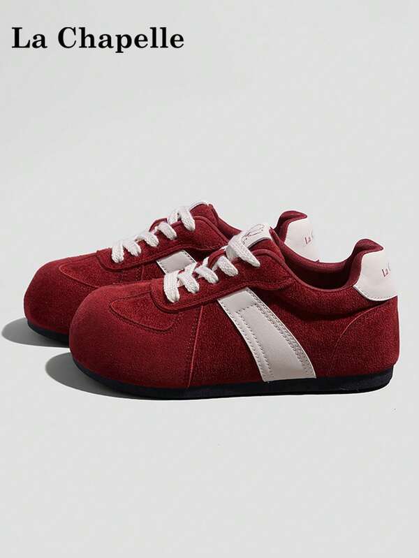 1双 La Chapelle 女士厚底系带软底休闲鞋，低帮户外平底鞋，圆头低跟纯色优雅软底徒步鞋，适合学生毕业照，女士低帮皮质运动鞋