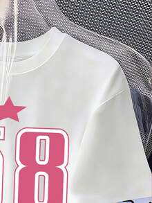 Tween Girls' Casual Numeric Print Short Sleeve T-Shirt, Summer - White - View 4