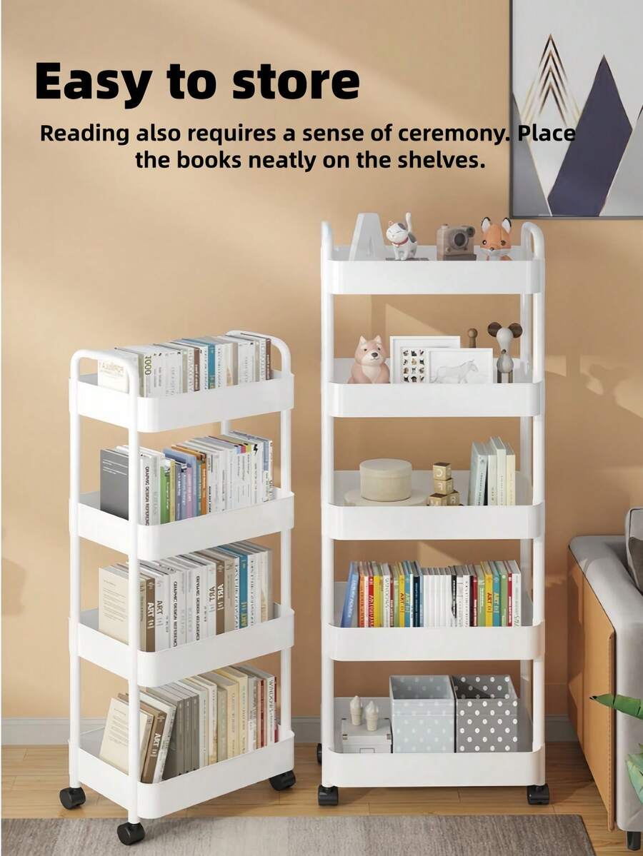 1pc Small Trolley Storage Rack, Multi-Tier Mobile Bathroom Organizer Shelf - Multicolor - View 1