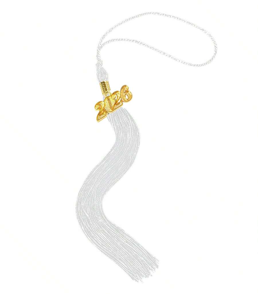 Graduation Solid Color Tassel With Gold Date Charm,Graduation Tassel With 2026 Year Charm For Graduation Cap,2026 Tassel Graduation,Graduation Cap Tassel,Tassel With 2026 Year Charm Ceremonies Accessories For Graduates,Available In A Variety Of Colors,Elegant Gold Tassel 2026 Charm Graduation Accessory For Party Celebrations - 白色 - 查看 1