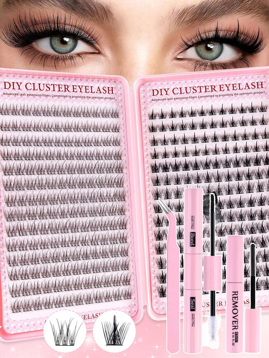 336pcs/Set False Eyelashes Kit, D-Curl, 8-16mm Mixed Length, DIY Fake Lashes Set, Natural & Realistic, Thick & Long-Lasting. Includes Glue, Sealer, And Tweezers, Suitable For Beginners To Use At Home Or Outdoor, Applicable For Daily Life, Parties, Music Festivals, Etc. Eyelash Set, False Eyelashes. - 黑色 - 查看 1