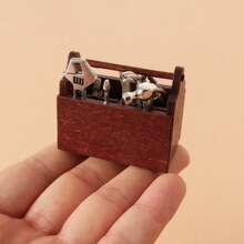9-Pack Miniature Wooden Toolbox For Dollhouses, Miniature Props, Alloy Repair Accessories, Wrenches, Axes, Hammers - Multicolor - View 2