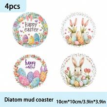 4 Stück/6 Stück/300 Stück Osterhasen Eier Muster bedruckte Kieselgur Untersetzer, geeignet für Heimdekoration, Cafés, Nachmittagstee, Restaurantdekoration, thematische Partys, tägliche Dekoration und auch als Geschenk geeignet - Verschiedenfarbig - Übersicht 9