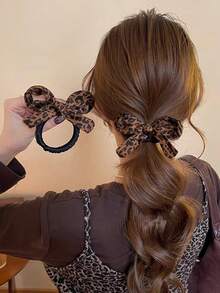 1pc Leopard Print Bow Hair Scrunchie, High Elasticity Hair Tie, Won't Damage Hair Head Accessories