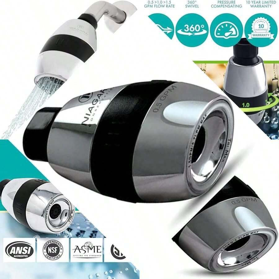 NIAGARA CONSERVATION GIDDS-151484 Tri-Max 3 Flow Rate Showerhead High Efficiency Shower Head, each, black and chrome - ‎Negro y cromado - Ver 1