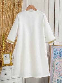 1pc Young BoySolid Color Ramadan Style Button Closure Long Sleeve Robe - White - View 3