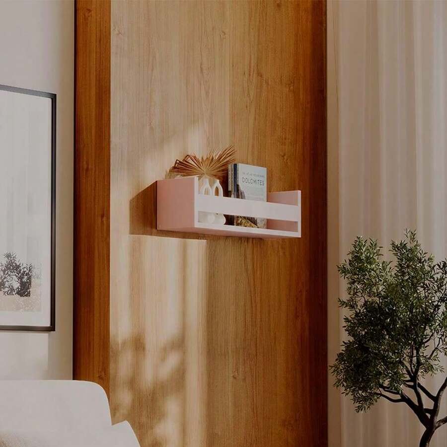 Prateleira Porta Livro Rosa 70 x 12cm Suporte Invisivel - Rosa Bebê - Visão 1