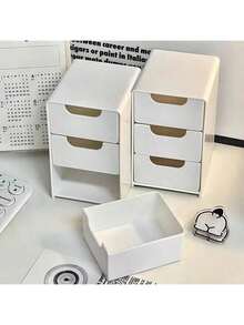 1pc Large Capacity Drawer Style Makeup Organizer Box, Vanity Desk Makeup Storage Rack, Lipstick Drawer Organizer, Makeup Mirror Skincare Shelf, Suitable For Bedroom, Living Room, Study, Bathroom, Dorm Room Stationery Storage - Milky White - View 12