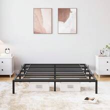 Marco de cama completo de 12 pulgadas, sin necesidad de somier, plataforma de metal resistente, tamaño completo para dormitorio, fácil de montar, silencioso, color negro. - 75,2" de largo x 53,9" de ancho x 12" de alto - Ver 3