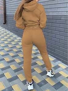 2026 Valentine Outfits For WomenWomen's Autumn Clothing Fleece Casual Set Fashion Printed Hoodie  Loose And Comfortable Christmas Fit WomenLoose And Comfortablevalentine's Day - 卡其色 - 查看 3