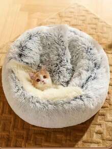 1pc Plush Round Pet Bed, Fluffy Soft Cat Bed, Donut Pet Mat, 2-In-1 Cat Bed For Winter, Warm Sleeping Bag Sofa Pad