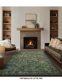 1pc Bohemian Modern Paris Floral Carpet, Suitable For Living Room, Anti-Slip Rust Red Printed Vintage Farmhouse Rug For Bedroom, Dining Room, Dorm, Office, Home Decor - 綠色 - 查看 6