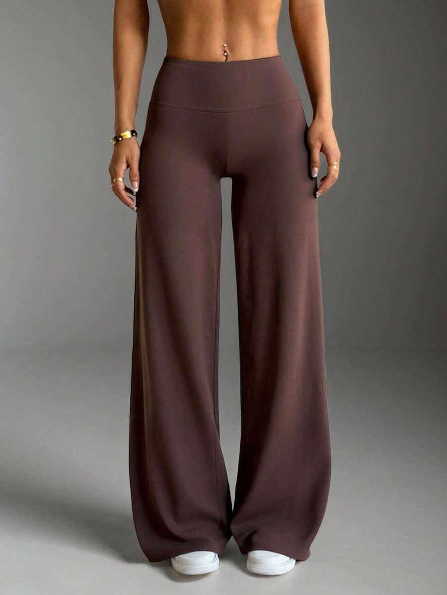 Celana Panjang Wanita Model Flare, Kasual, untuk Perjalanan, Olahraga, Elegan, dan Modern untuk Tempat Kerja, Warna Cokelat, Potongan Slim Fit, Cocok untuk Musim Panas dan Semi. - Coffee Brown - View 1