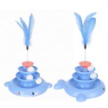 Torre de bolas para gatos de 3 niveles, juguete interactivo con pista desmontable y pluma para que los gatitos hagan ejercicio. - Azul - Ver 9