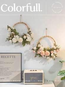 1 Set Romantic Retro Bohemian Style Artificial Rose Flower Wreath - Faux Floral Wall Hanging Decor, Valentine's Day Surprise Gift, Wedding Arch Backdrop, Restaurant Patio Decoration, Outdoor Camping Picnic Photography Prop, Reusable Silk Flower Garland, Suitable For Engagement Party, Living Room Decor, Romantic Aesthetic Home Party Essential - Multicolor - View 3