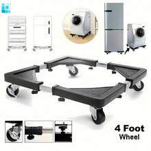 One Stainless Steel Mobile Equipment Cart (With 4 Locking Wheels) - Adjustable Drum Base For Refrigerators, Washers And Dryers - Space-Saving Kitchen Storage Rack With Telescopic Stand And Sliding Casters - Black - View 3