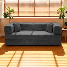 No Assembly Convertible Folding Sofa Bed With Metal Frame, 78.7" Cloud Modular Boneless Couch & Living Room Furniture, Memory Foam & Corduroy Fabric For Small Apartments - Dark Grey Sofa (Lite) - View 2