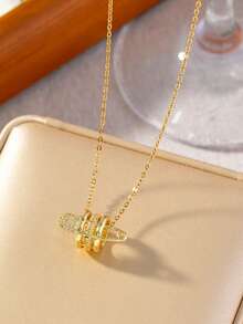 Gold-Plated Copper Pendant Necklace With Zirconia Stone, Minimalist Elegant Luxury Accessory - Micro-inlaid Waist Brooch Necklace - View 7