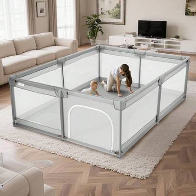 Baby Playpen, 78.7″ X 70.3″ Extra Large Playpen For Babies Toddlers, Indoor/Outdoor Baby Fence Play Yard, No-Gap Safety Activity Center With 50 Ocean Balls, Zippered Door & Soft Breathable Mesh