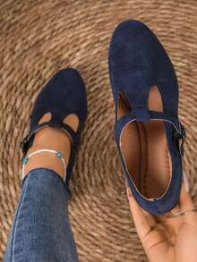 Women's Pointed Toe Slip-On Buckle Wedge Loafers, European And American Style, Autumn - Blue - View 2