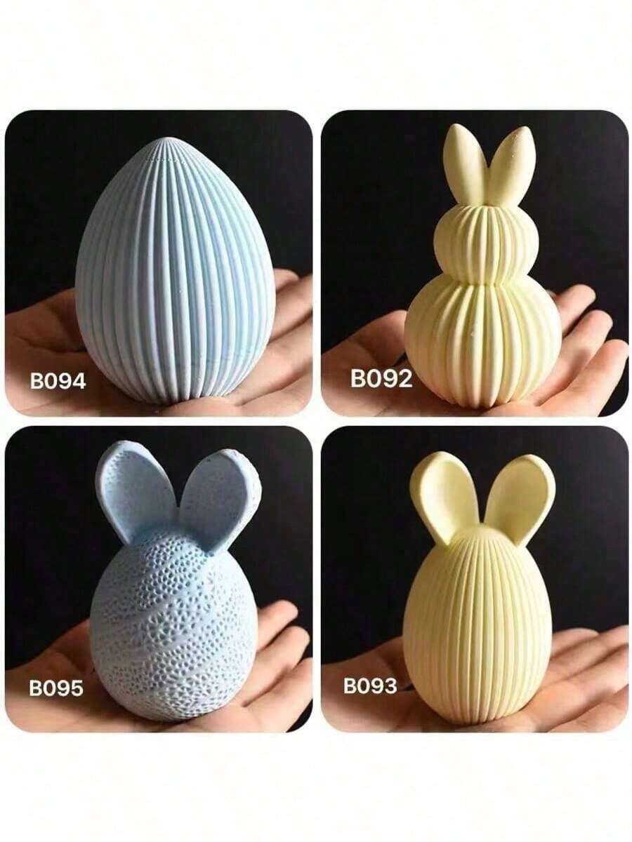 Molde de silicona con diseño de conejo y rayas para velas perfumadas de Pascua, molde DIY para decoración de piedras aromáticas con forma de huevo y conejo - Blanco - Ver 1