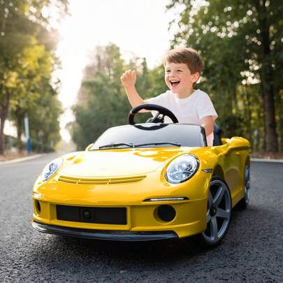  AIYAPLAY RUF GT Licensed Electric Car For Kids, 12V Kids Ride On Car With Suspension System, Remote Control, Music, Horn, USB, Slow Start, Seat Belt And Training Wheels For 3-5 Years Old, Yellow