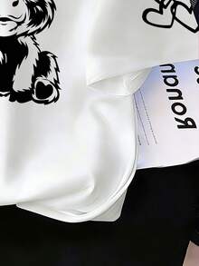 Tween Girl Cartoon Graphic Print Round Neck Short Sleeve T-Shirt - White - View 5