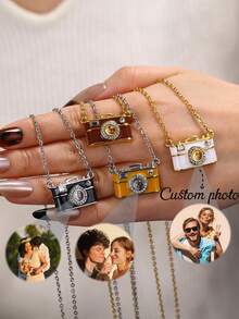 Customized Photo Camera Necklace, Personalized Photo Projection Necklace, Customized Photo Necklace, Women's Jewelry Gift, Gift For Lover On Valentine's Day - Silver - View 2