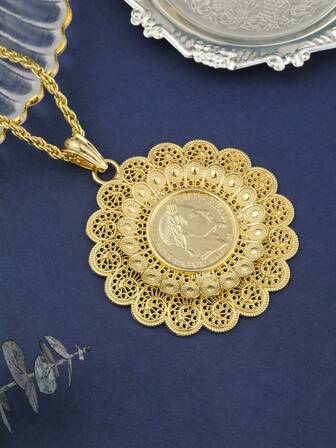 1 st ihåligt metallhängehalsband, Napoleon ihåligt guldfärgat, lämpligt för mellanöstern saudiarabisk bankett, bröllop, vardagsfestkläder