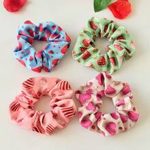 2pcs Valentine's Day Scrunchies, Candy & Heart Print Fabric Hair Ties, High Elasticity Ponytail Holders ,Scrunchy Valentine's Day Accessories Gift Head Accessories