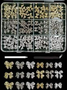 1盒随机混装3D金银合金蝴蝶结美甲饰品 Y2K金属丝带蝴蝶结哥特美甲配件 DIY
